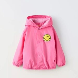 Zara Pink Hooded Jacket with Smiley Patch